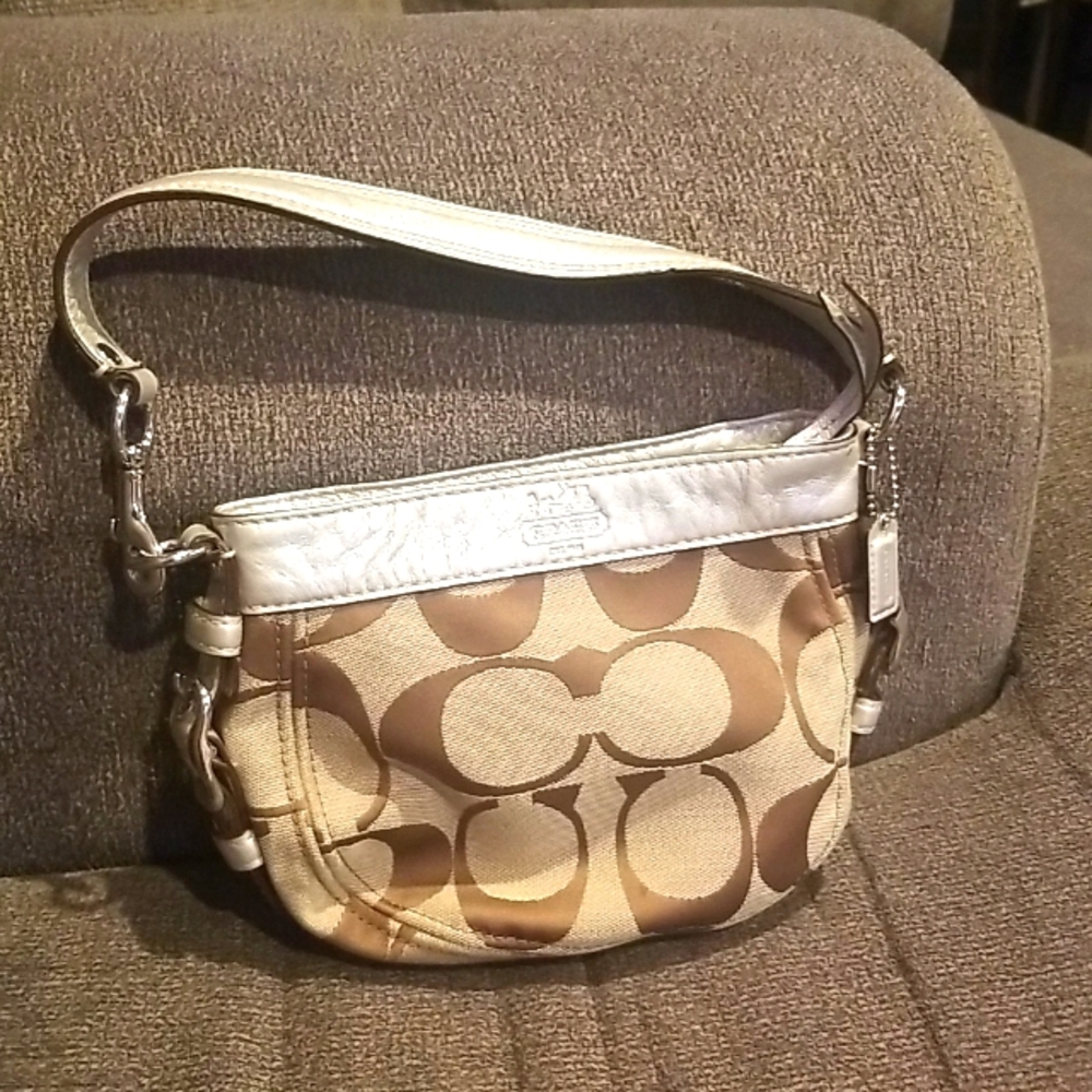 Coach Small Signature Logo Fabric Shoulder Bag Gem